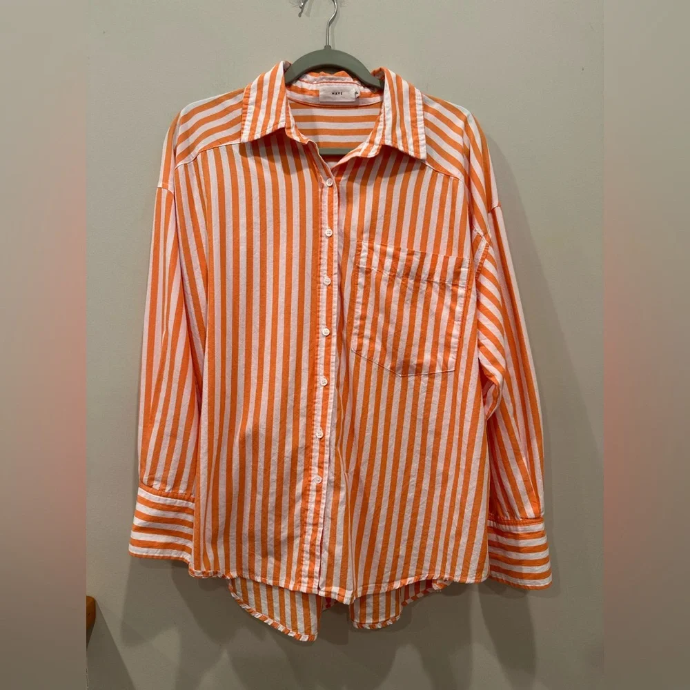 MAYE 100% Cotton Striped Button Down Shirt Business Casual Sz XL - Picture 4 of 12